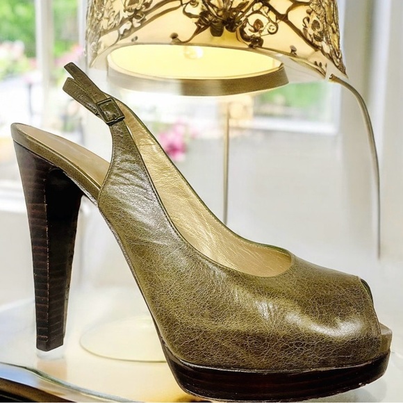 Stuart Weitzman Green Leather Peeptoe Slingback Shoes 6.5 - Picture 10 of 10